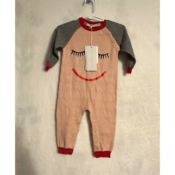 Stella McCartney Kids Other - Stella McCartney Kids Knit Striped Smiley Coverall 6M Pink Gray Red
